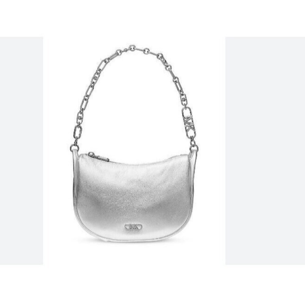 MICHAEL KORS Kendall leather chain link pouchette bracelet small bag - Silver